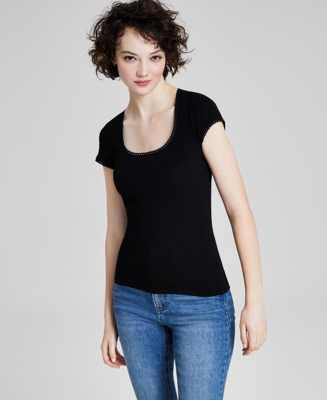 And Now This Womens Picot-Trim Cap-Sleeve T-Shirt, Created for Macys Product Image