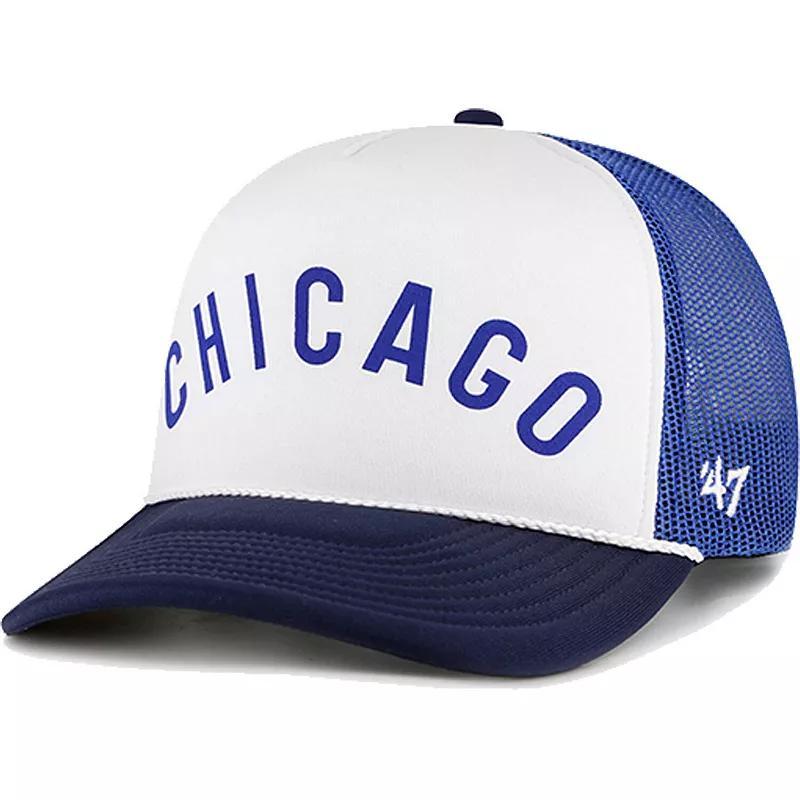 Mens 47 Brand White Chicago Cubs Foam Front Script Trucker Snapback Hat Product Image