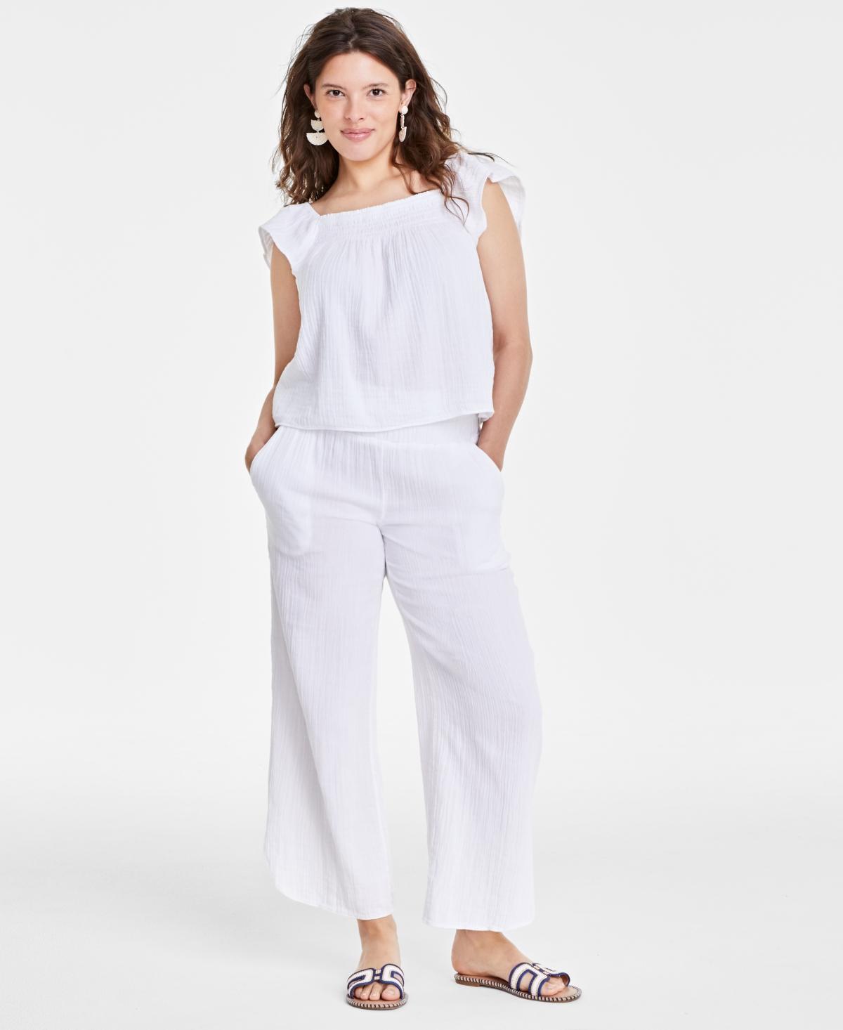 On 34th Womens Cotton Gauze Flutter-Sleeve Top, Created for Macys Product Image