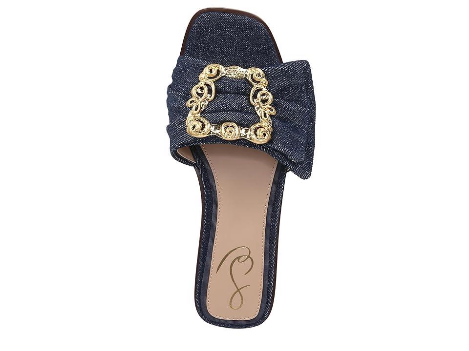 Sam Edelman Ivana Denim Buckle Detail Square Toe Flat Slide Sandals Product Image