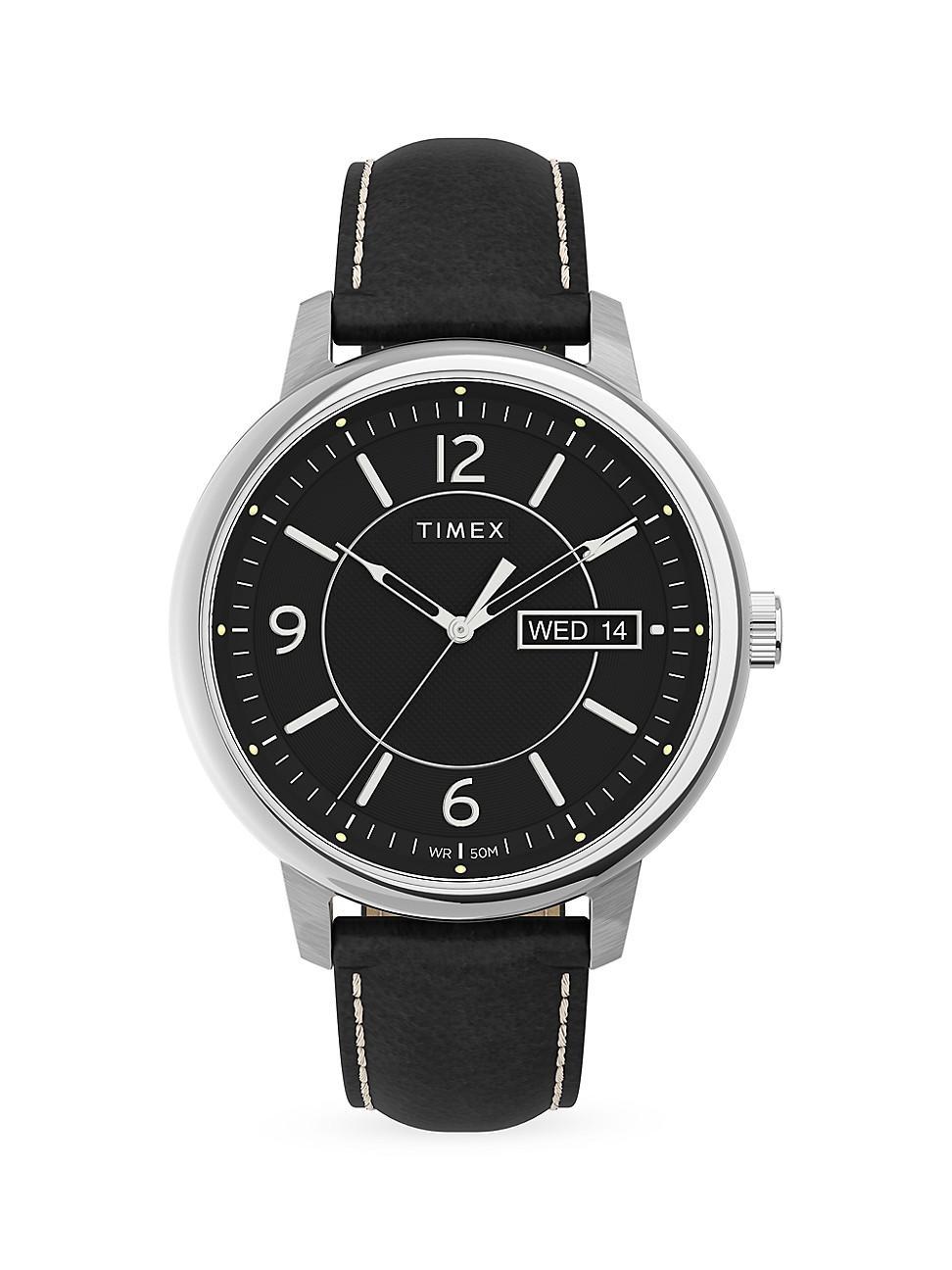 Timex Mens Chicago Black Leather Watch 45mm Product Image