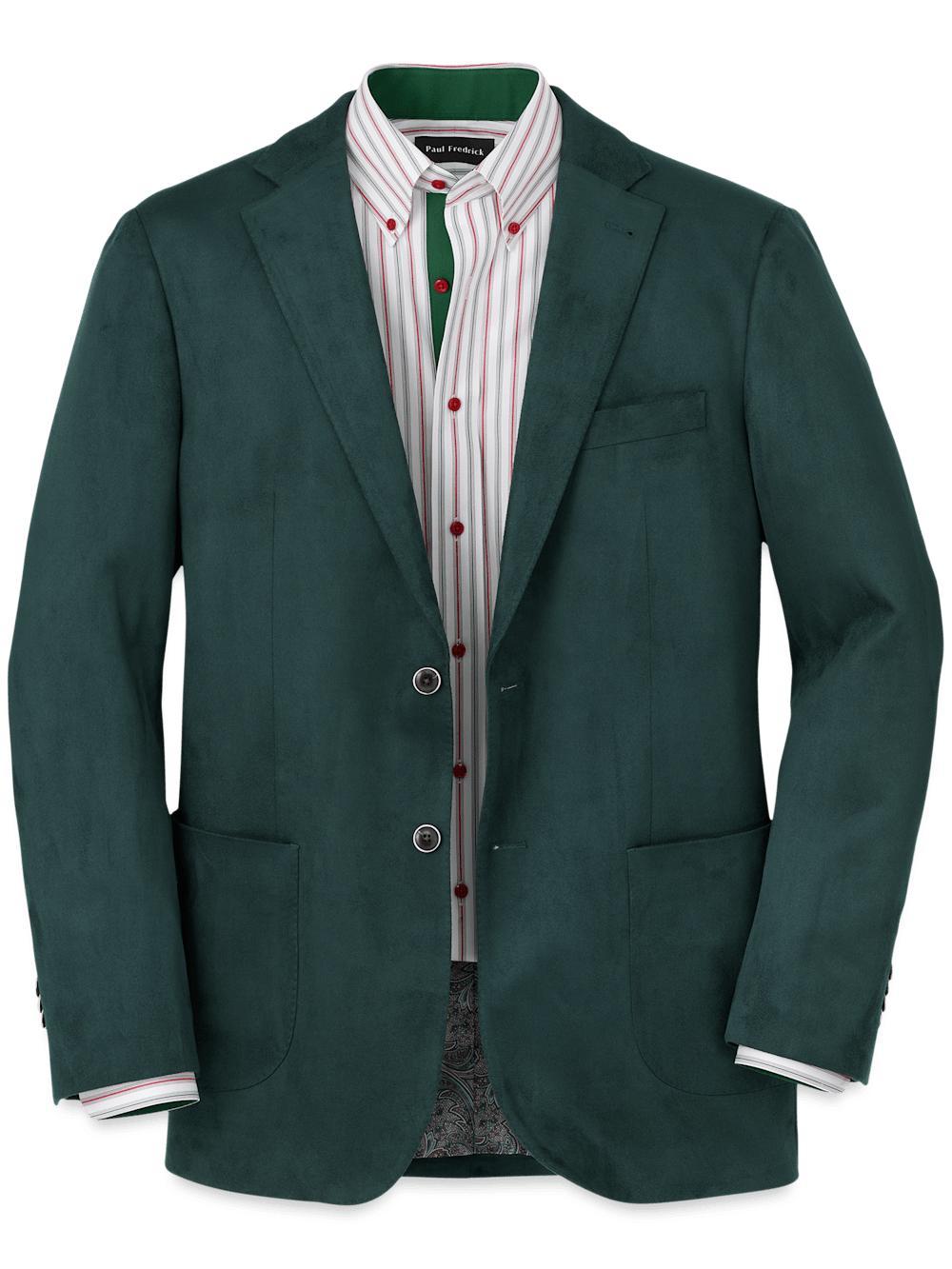 Microsuede Single Breasted Notch Lapel Sport Coat - Dark Green Product Image