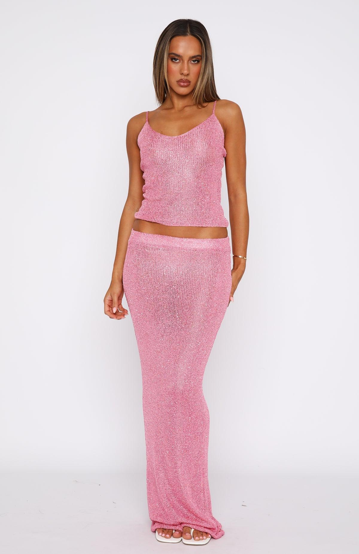 Star Shining Sequin Knit Maxi Skirt Bubblegum Product Image