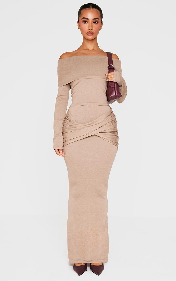 Petite Taupe Knit Cross Front Maxi Skirt Product Image