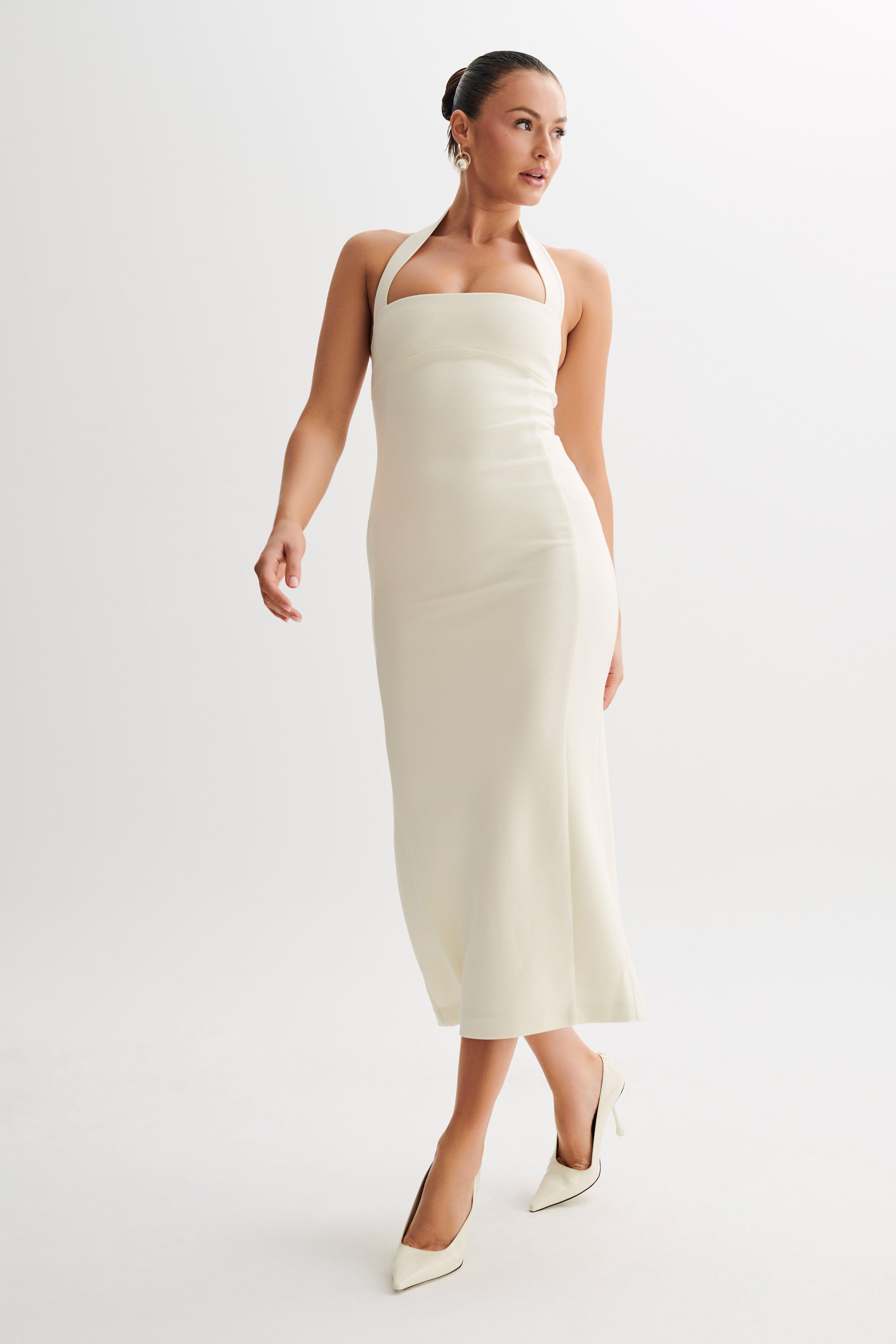 Amelita Suiting Halter Midi Dress - Ivory Product Image