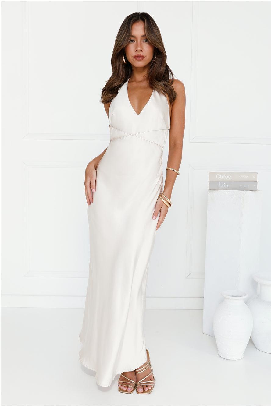 Endless City Halter Satin Maxi Dress Champagne Product Image