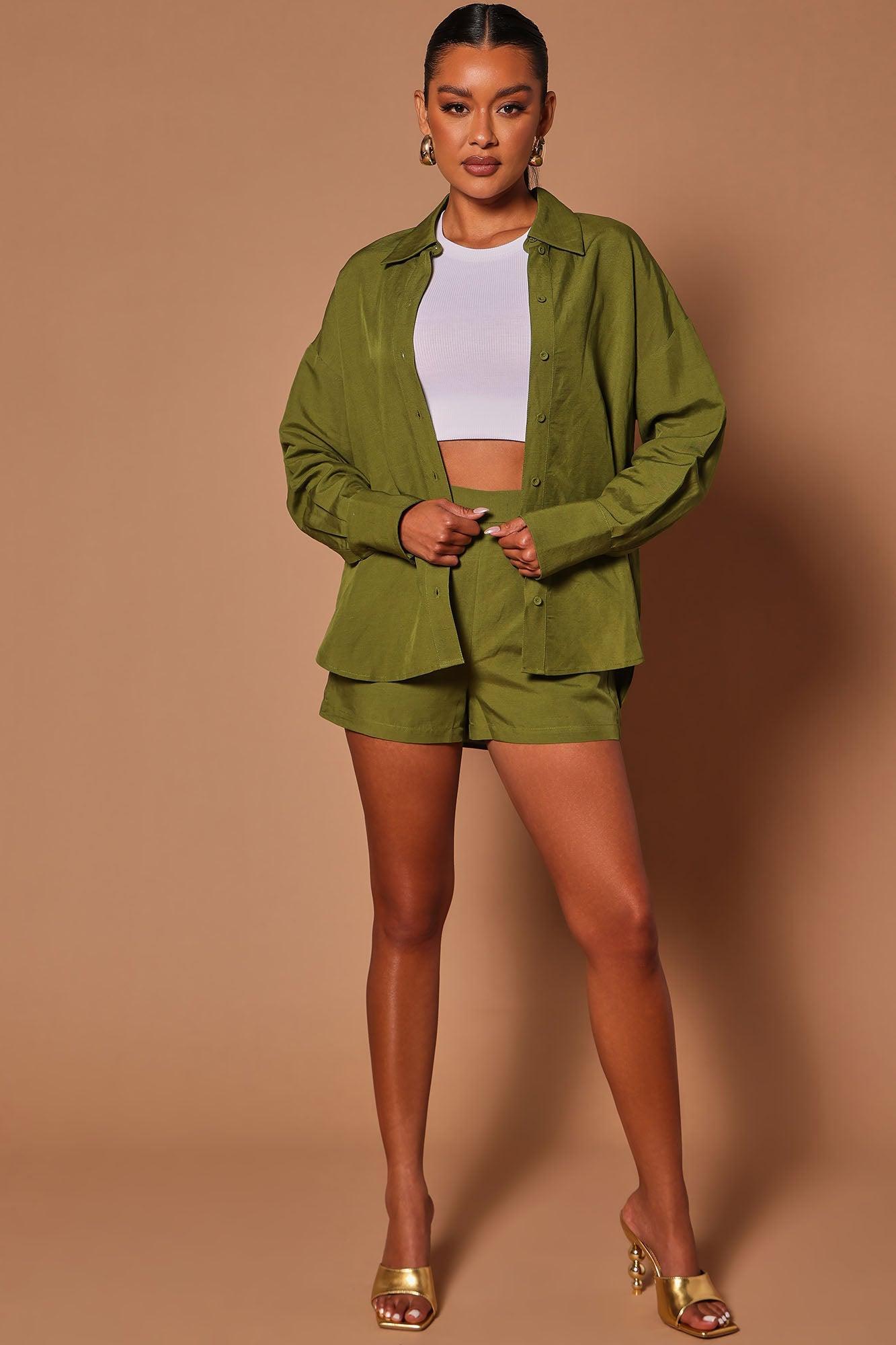 Carmella Linen High Rise Short - Olive Product Image