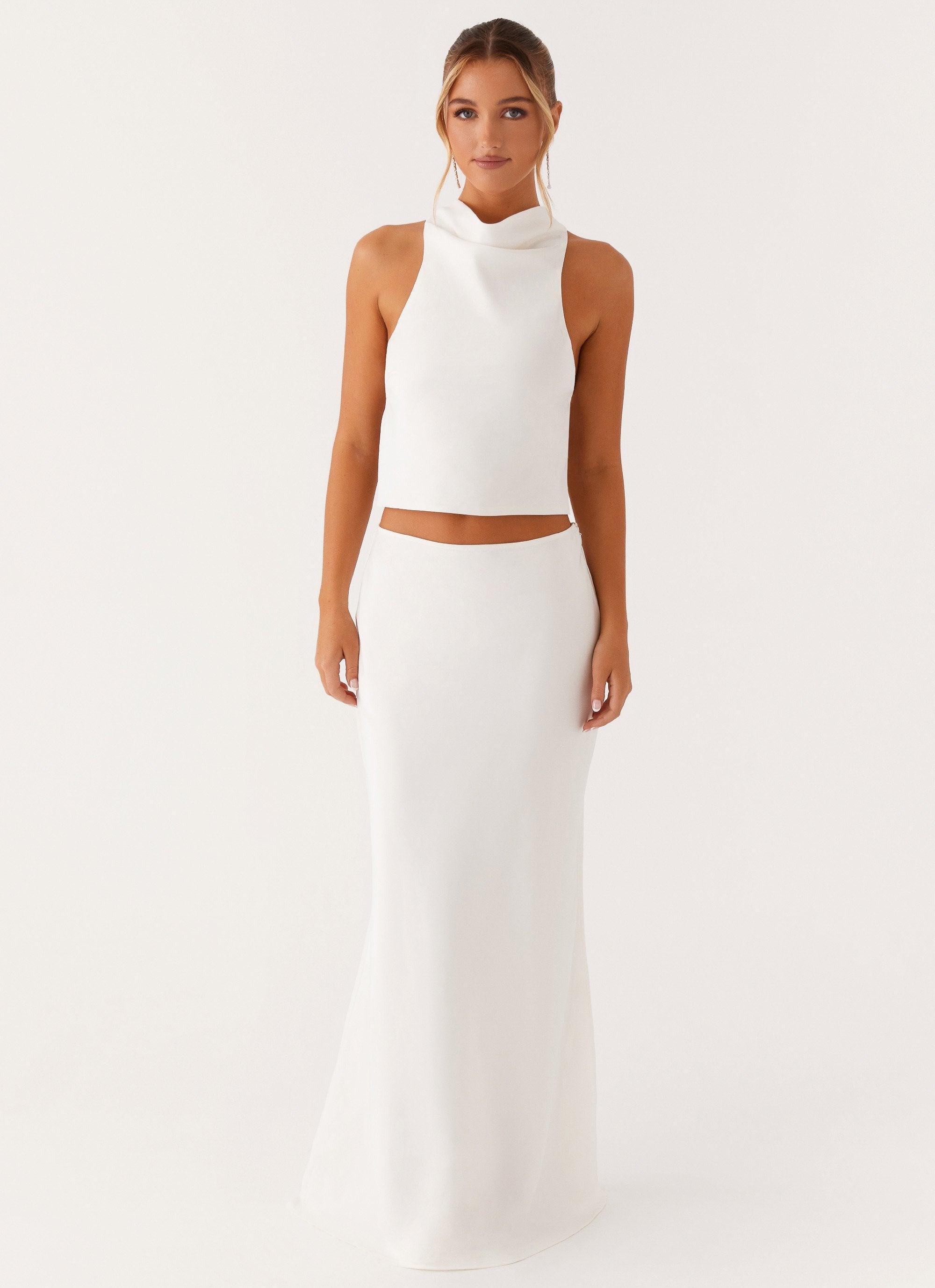 Mina Satin Maxi Skirt - White Product Image