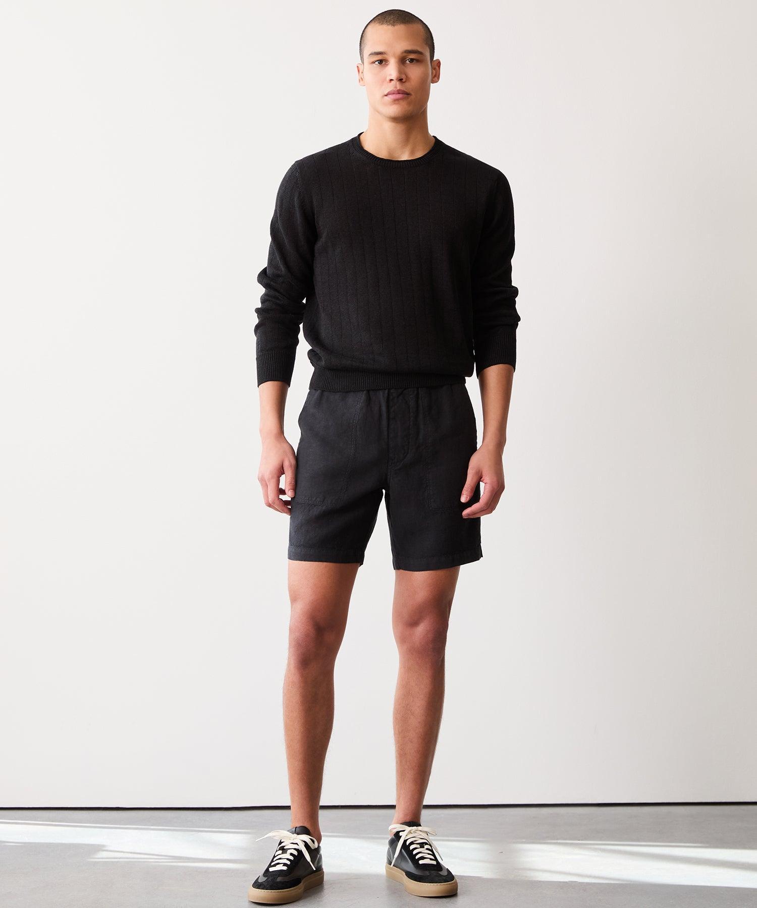 7" Italian Linen Beach Short in Pitch Black Product Image