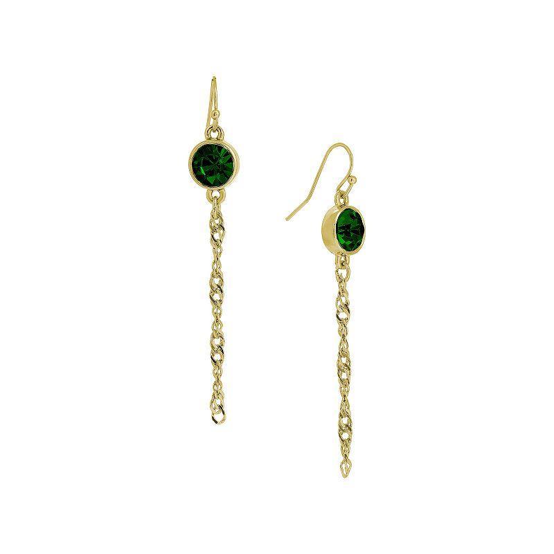 1928 Gold Tone Crystal Chain Drop Earrings, Womens, Green Product Image