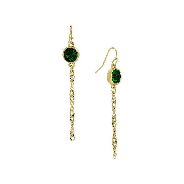 1928 Gold Tone Crystal Chain Drop Earrings, Womens, Green Product Image