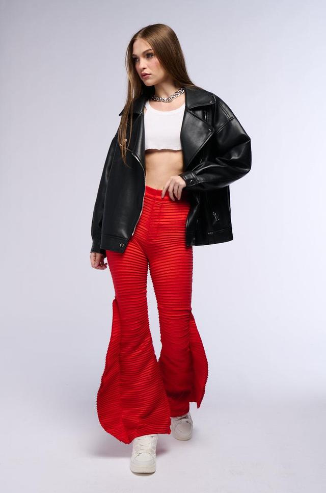 RUNAWAY PLEATED FLARE TROUSER PANT IN RED Product Image