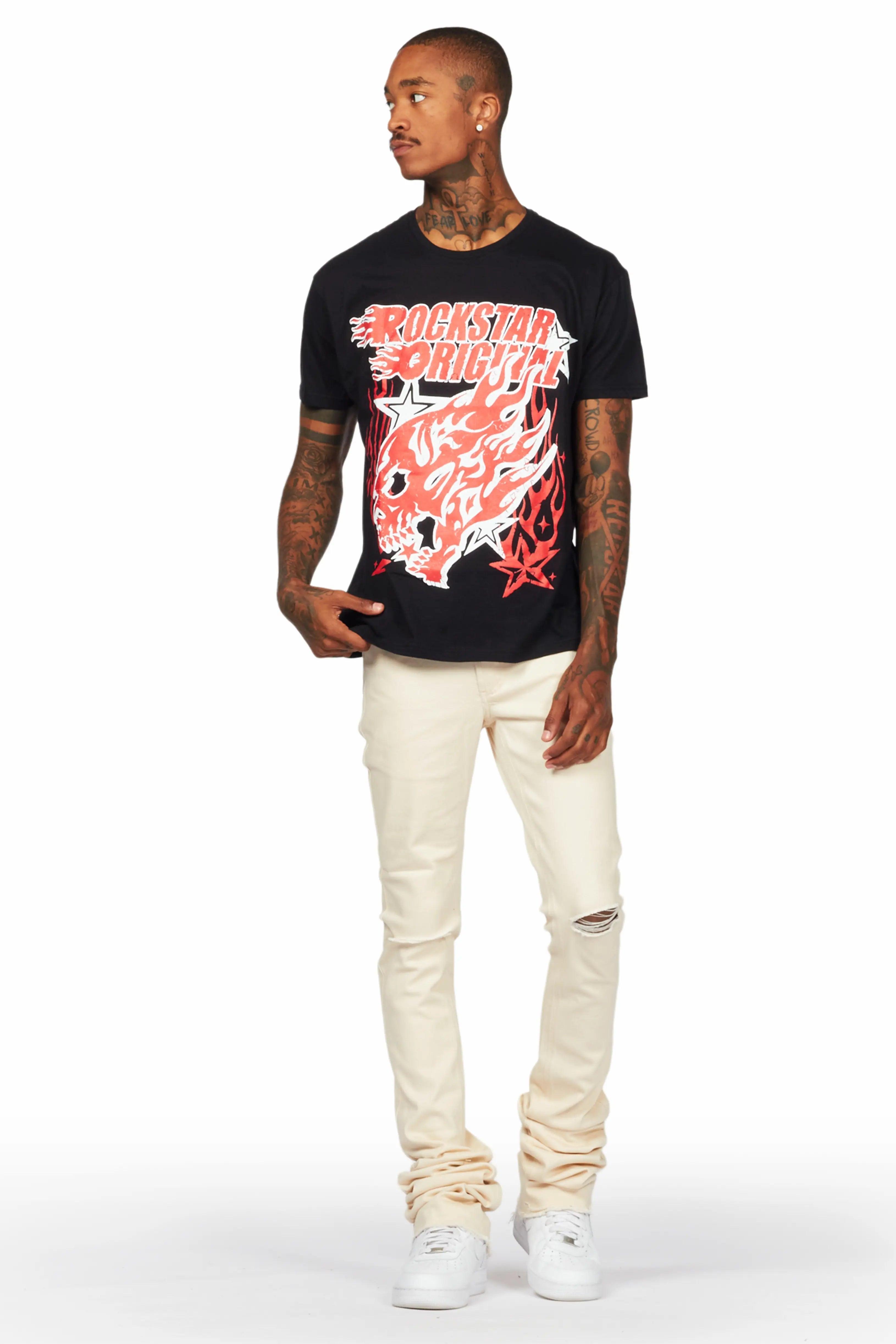 Smitty Black T-Shirt & Josiah Beige Super Stacked Flare Jean Bundle Male Product Image