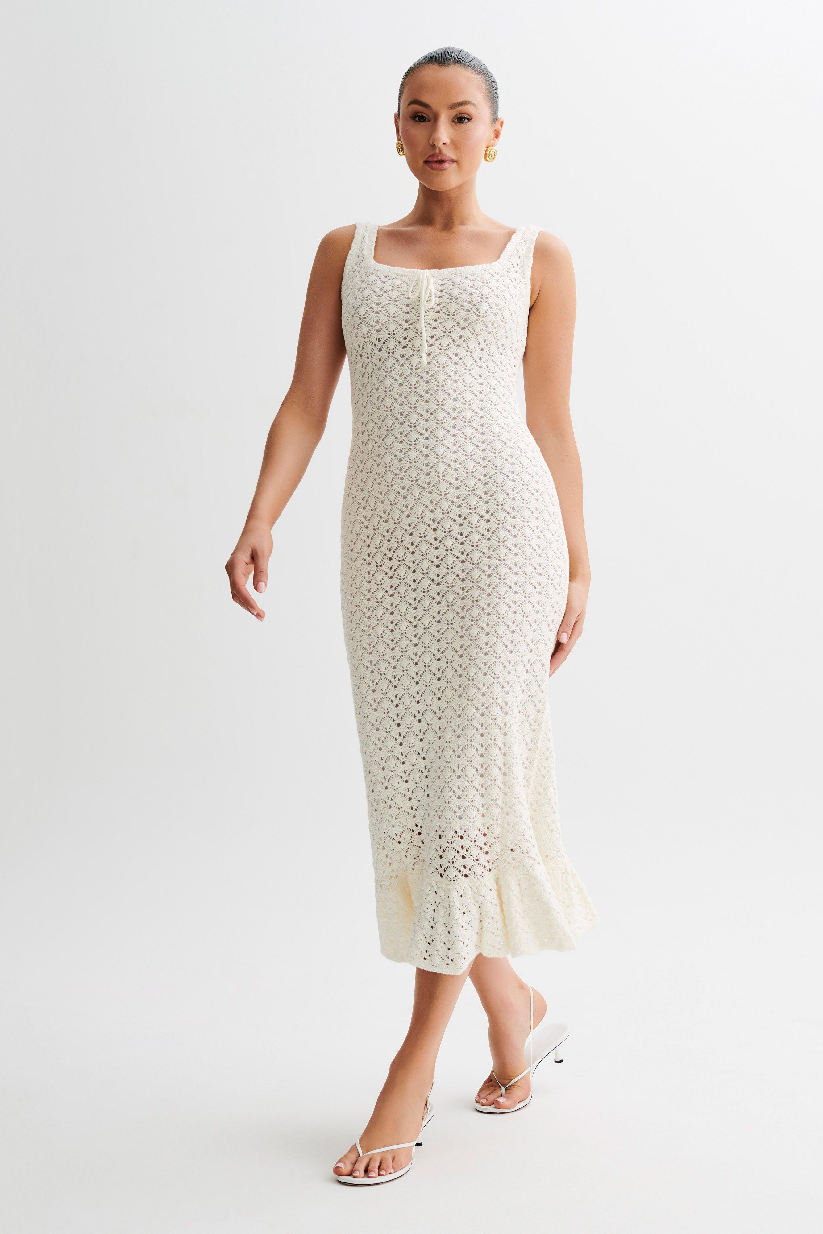 Sylvie Frill Knit Midi Dresses - Ivory Product Image