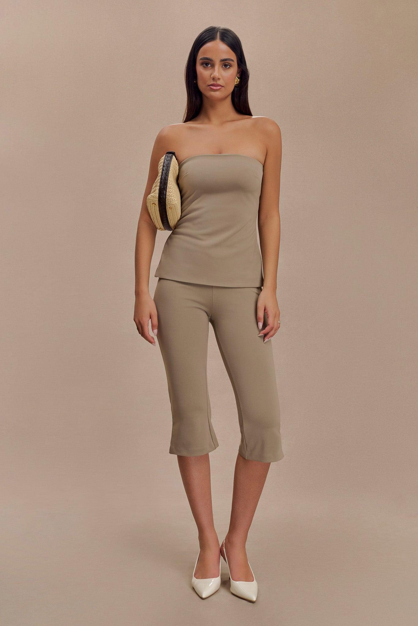 Layla Flared Crepe Capri Pants - Mushroom Product Image