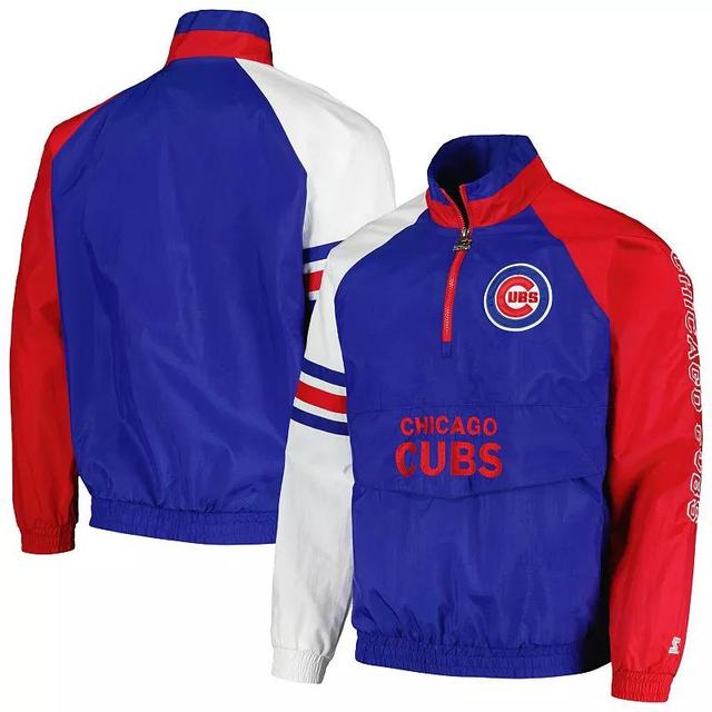 Mens Starter Royal/Red Chicago Cubs Elite Raglan Half-Zip Jacket Product Image