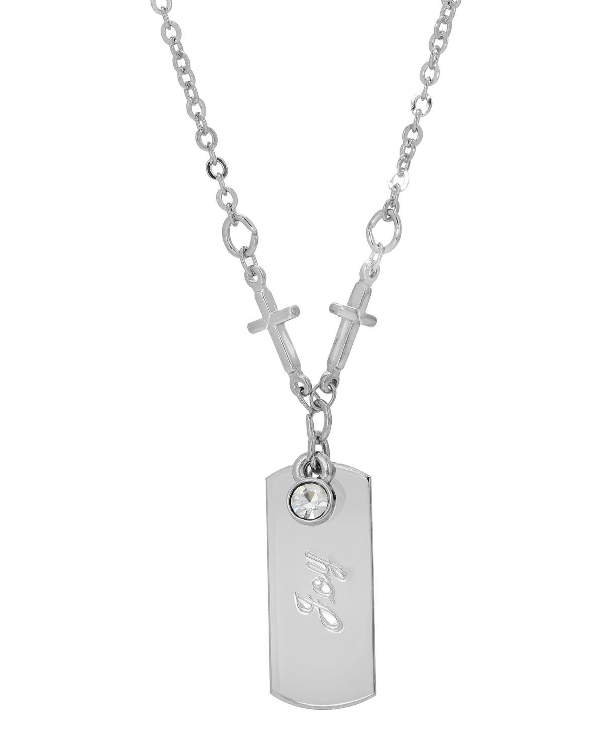 Symbols of Faith Silver Tone Inspirational Simulated Crystal Cross Chain Pendant Necklace, Womens, Peace Product Image