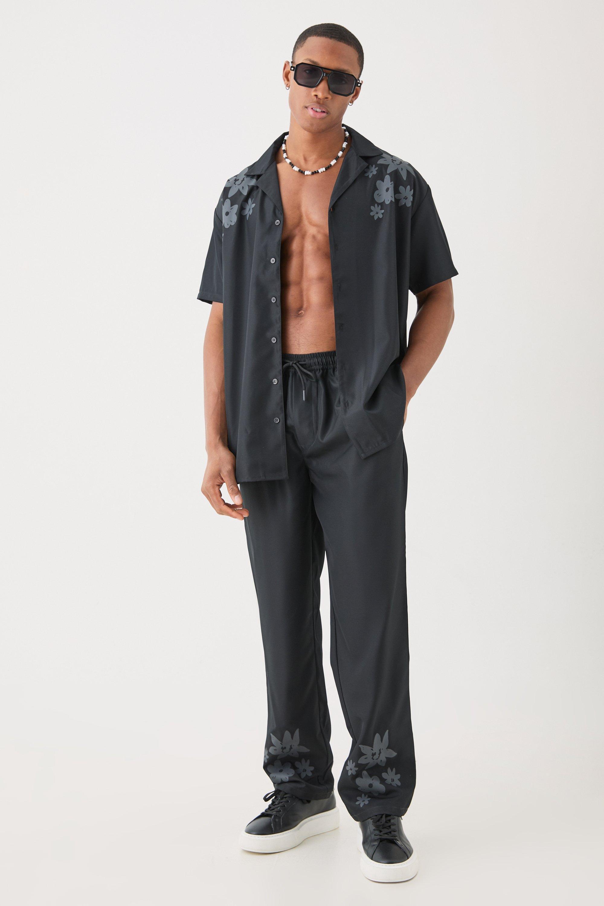 Soft Twill Oversized Shoulder Detail Shirt & Pants Set | boohooMAN USA Product Image