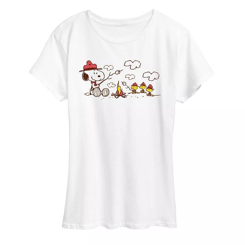 Womens Peanuts Snoopy & Woodstock Beagle Scouts Fire Graphic Tee Product Image