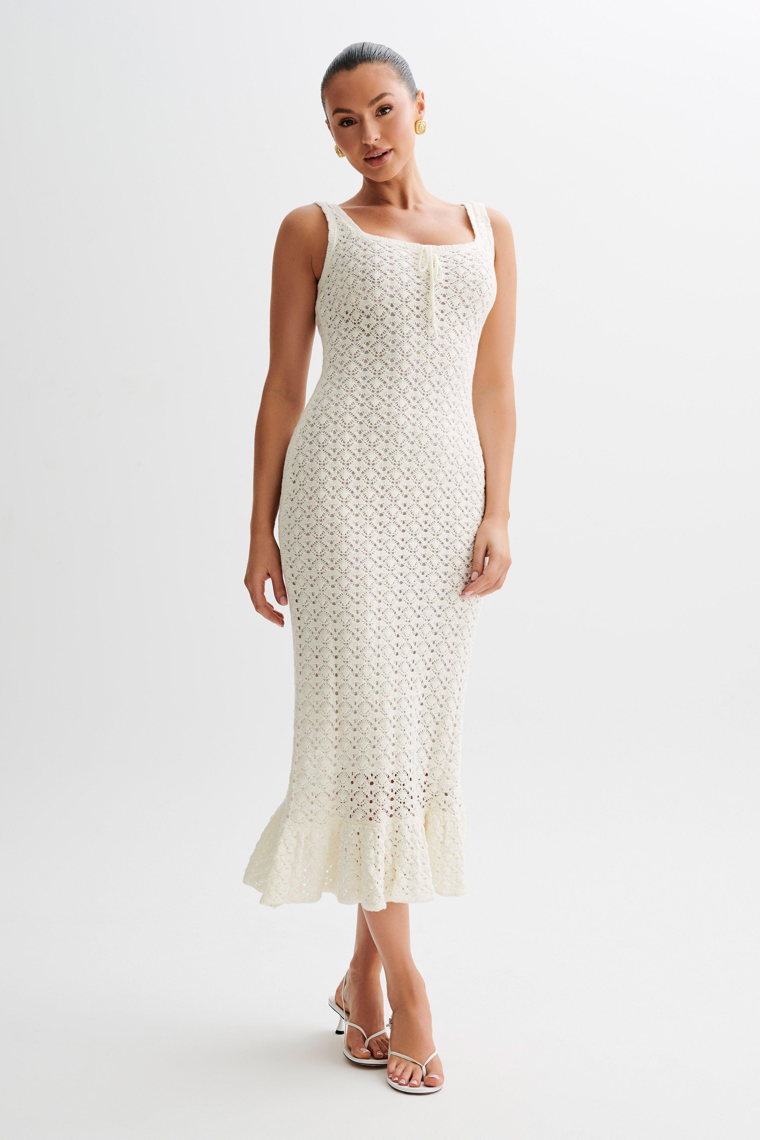 Sylvie Frill Knit Midi Dresses - Ivory Product Image