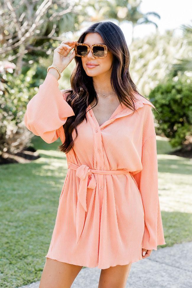 Something To Say Long Sleeve Orange Plisse Shirt Dress FINAL SALE Product Image