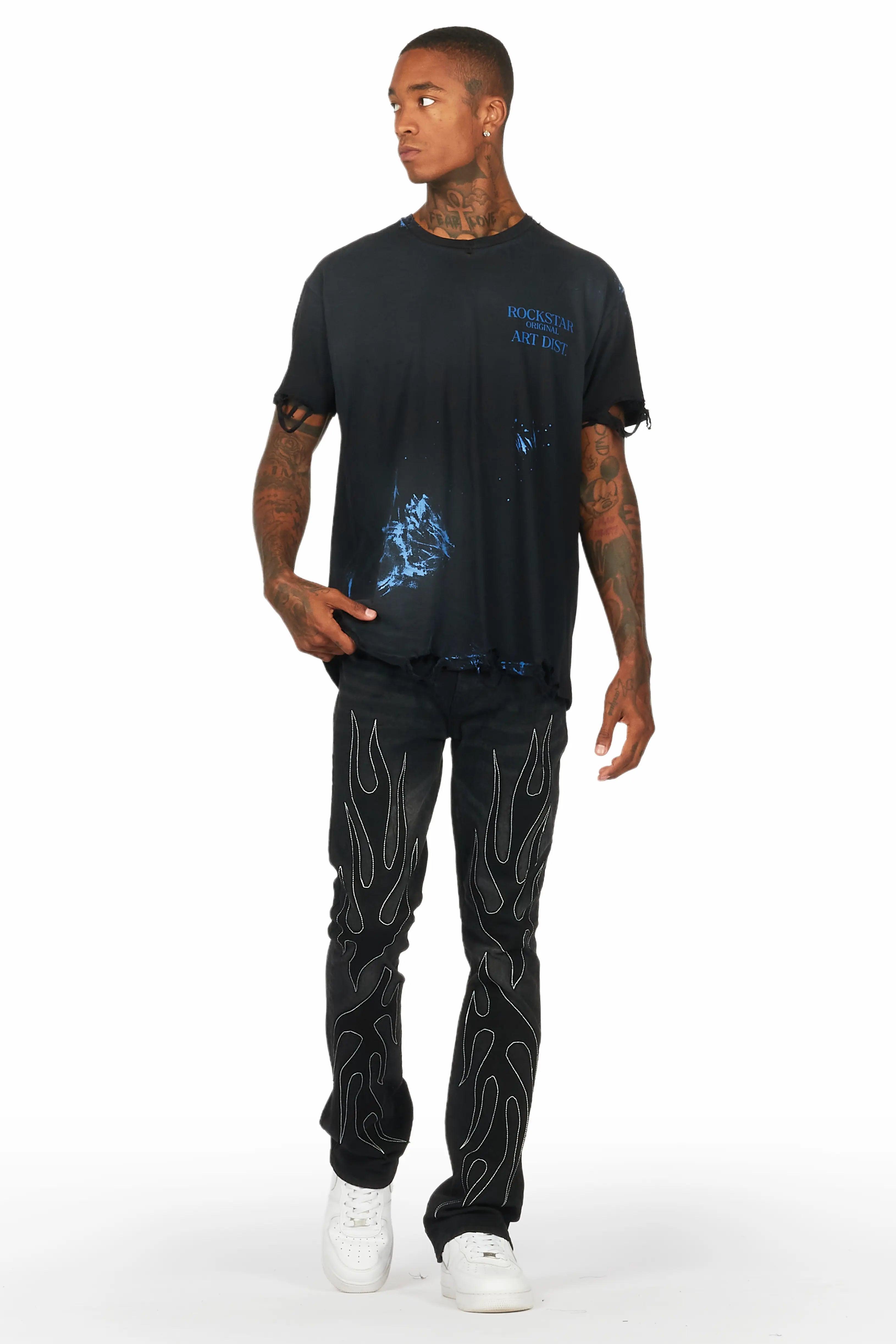 Ebbos Black Flame Patched Skinny Flare Jean Male Product Image