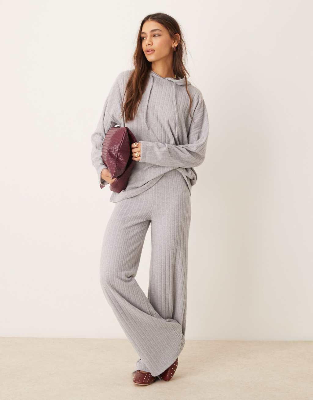 ASOS DESIGN supersoft wide rib knit longline oversized hoodie in gray - part of a set product image