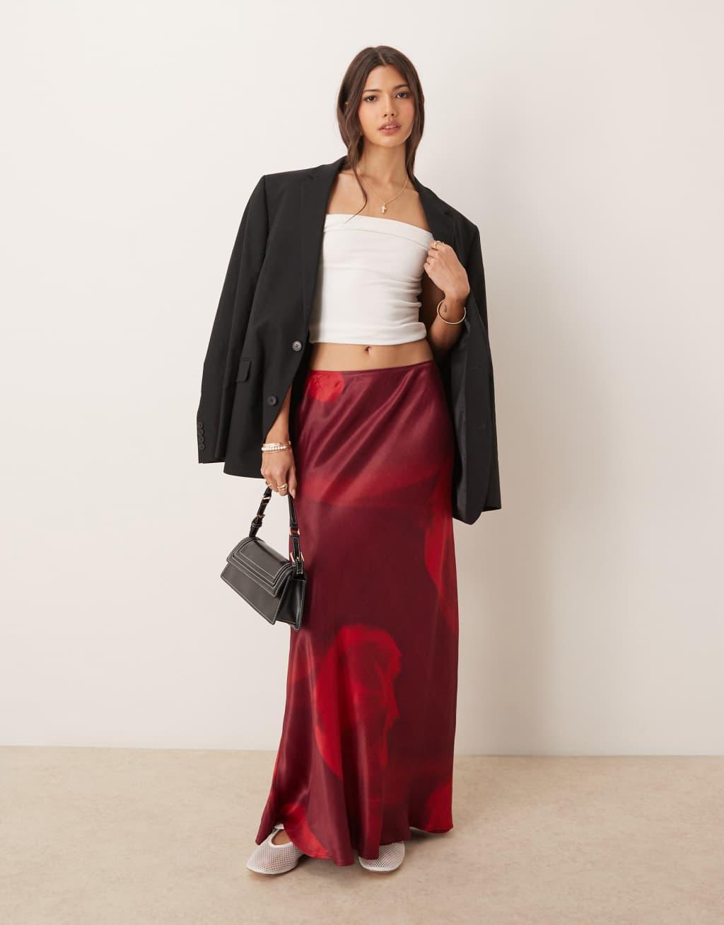 ASOS DESIGN satin maxi skirt in oversized floral print Product Image