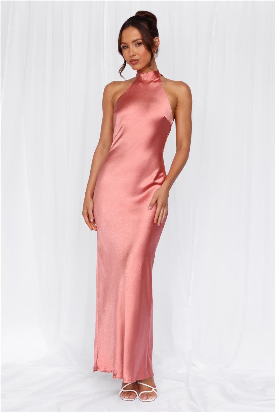 HELLO MOLLY The Cleo Halter Satin Maxi Dress Rose Product Image