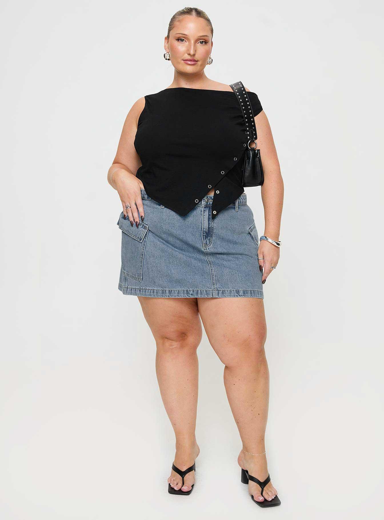 Zakai Cargo Denim Mini Skirt Light Blue Denim Curve Product Image