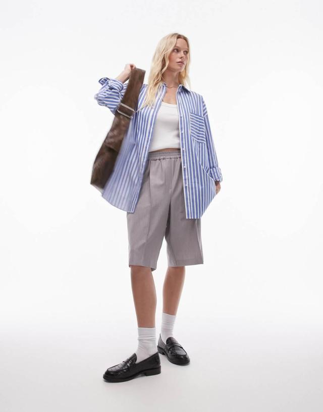 Topshop oversized shirt in blue wide stripe Product Image