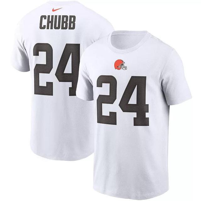 Mens Nick Chubb White Cleveland Browns Player Name and Number T-shirt Product Image