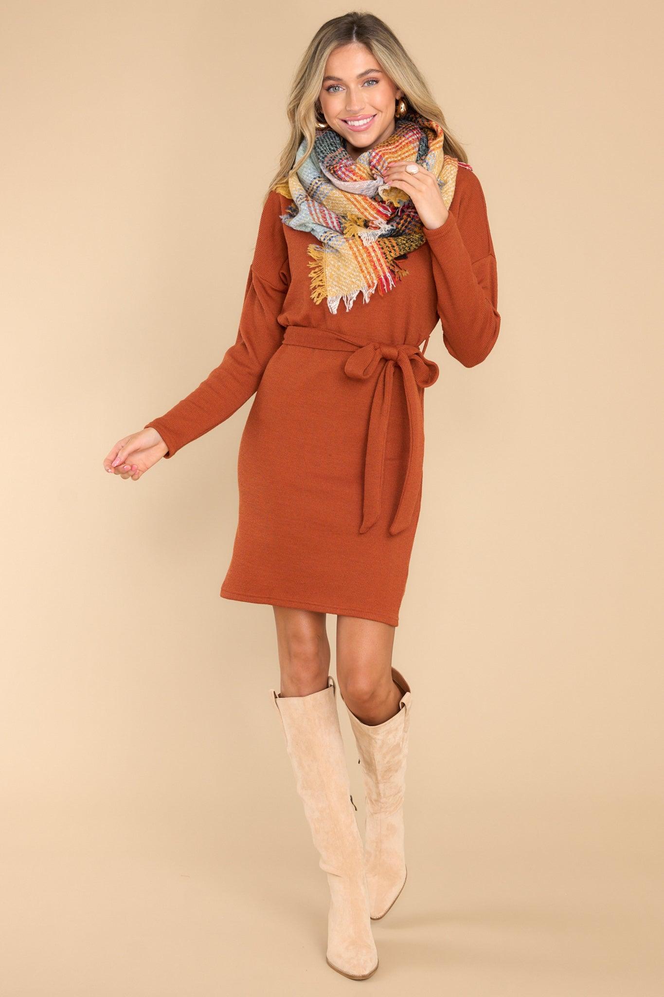 All Fall Long Rust Sweater Dress Red Product Image