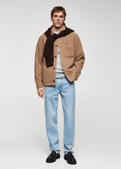 MANGO MAN - Shearling overshirt with pocket medium brownMen Product Image