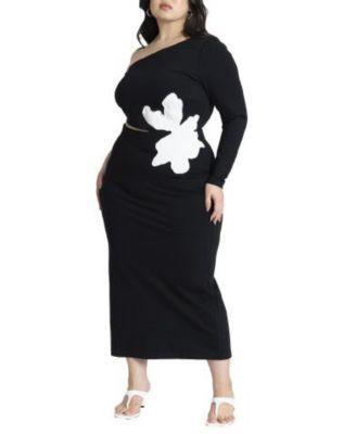 Plus Size One Shoulder Flower Detail Dress Product Image