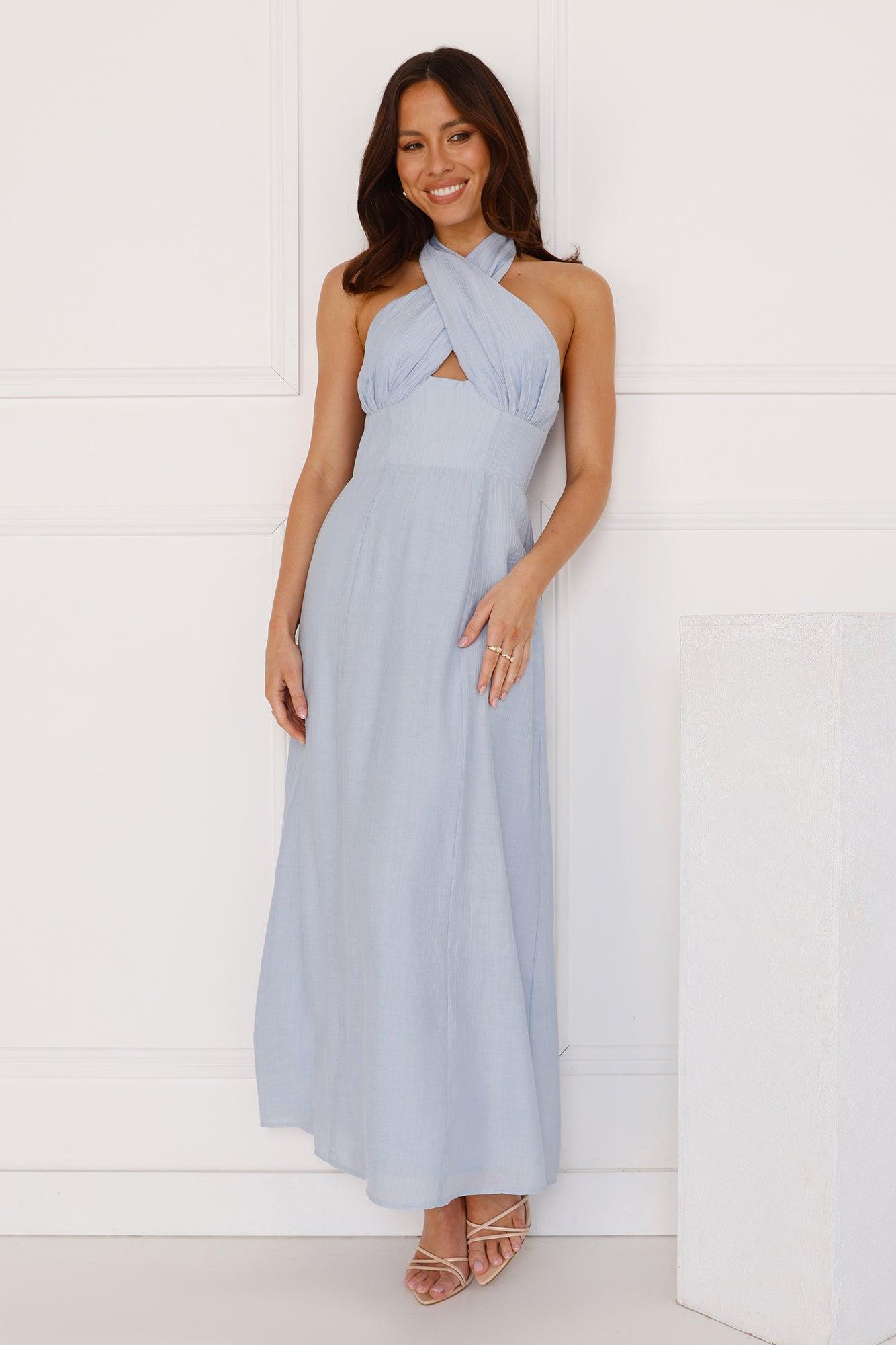 Paris Afternoon Halter Maxi Dress Blue Product Image