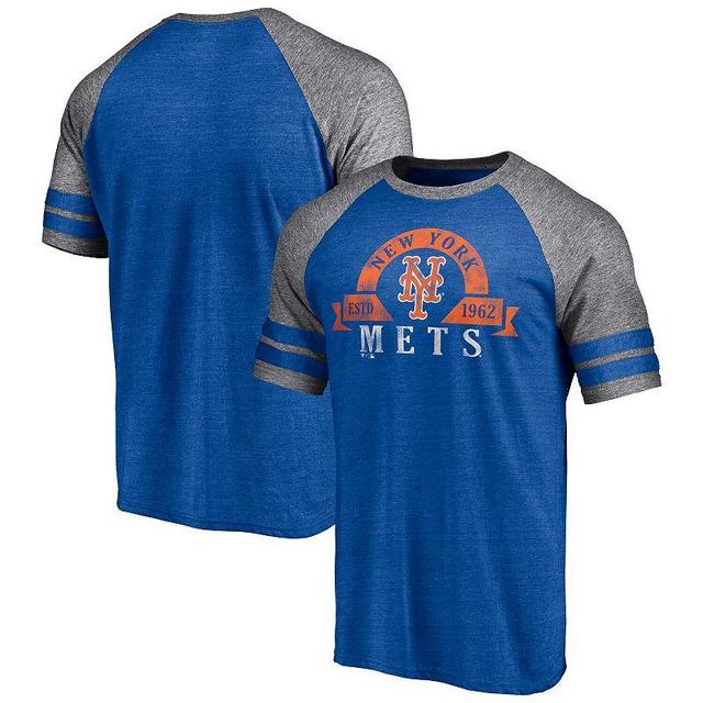 Mens Fanatics Heather Royal New York Mets Utility Two-Stripe Raglan Tri-Blend T-shirt Product Image