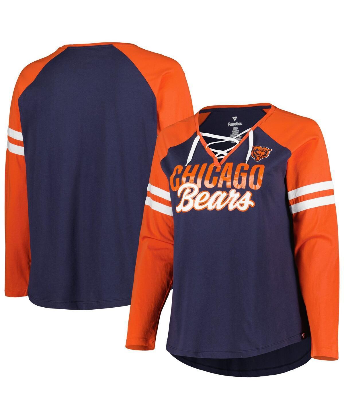 Womens Fanatics Navy Chicago Bears Plus Size True to Form Lace-Up V-Neck Raglan Long Sleeve T-shirt - Navy Product Image