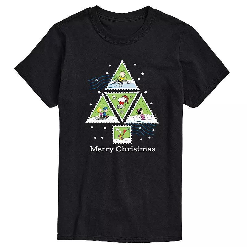 Big & Tall Peanuts Christmas Tree Stamps Graphic Tee, Mens Product Image