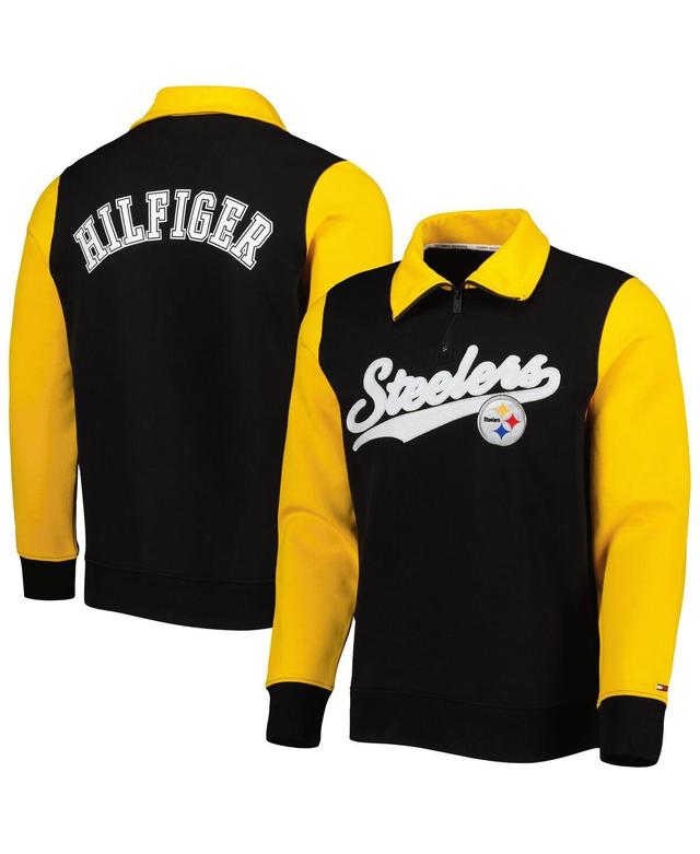 Men's Tommy Hilfiger Black/Gold Pittsburgh Steelers Aiden Quarter-Zip Sweatshirt Product Image