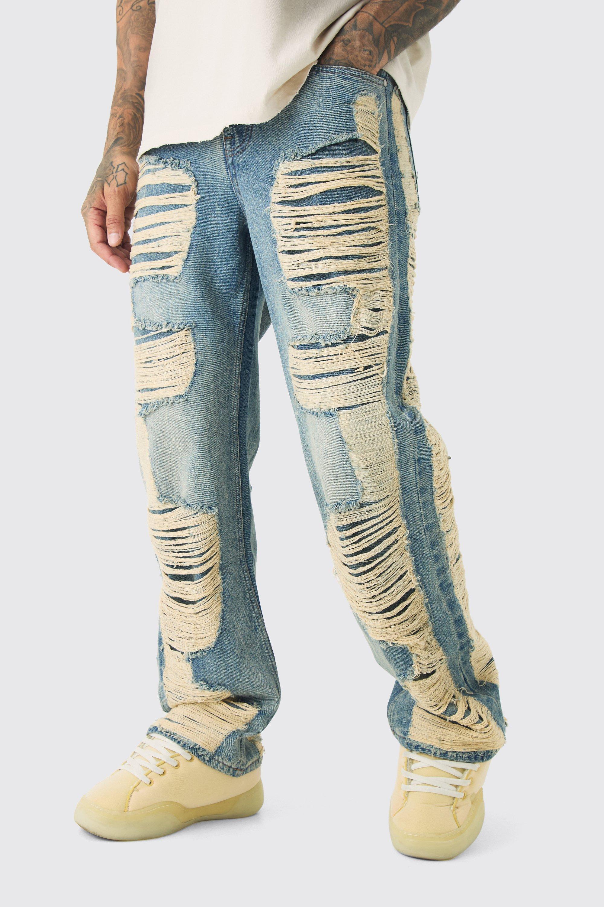 Tall Extreme Ripped Stacked Flared Jeans | boohooMAN USA Product Image