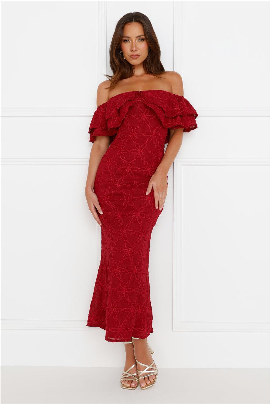 Moment Of Dance Off Shoulder Maxi Dress Red Product Image