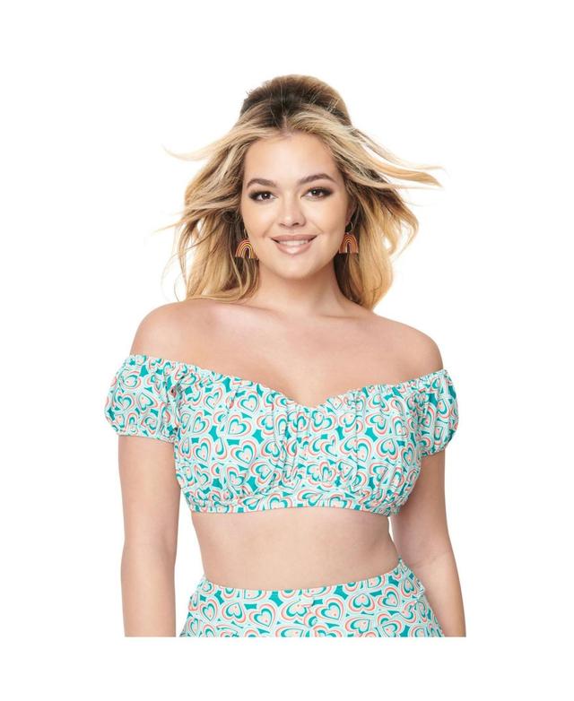 Unique Vintage Womens Off The Shoulder Puff Sleeve Swim Top Product Image