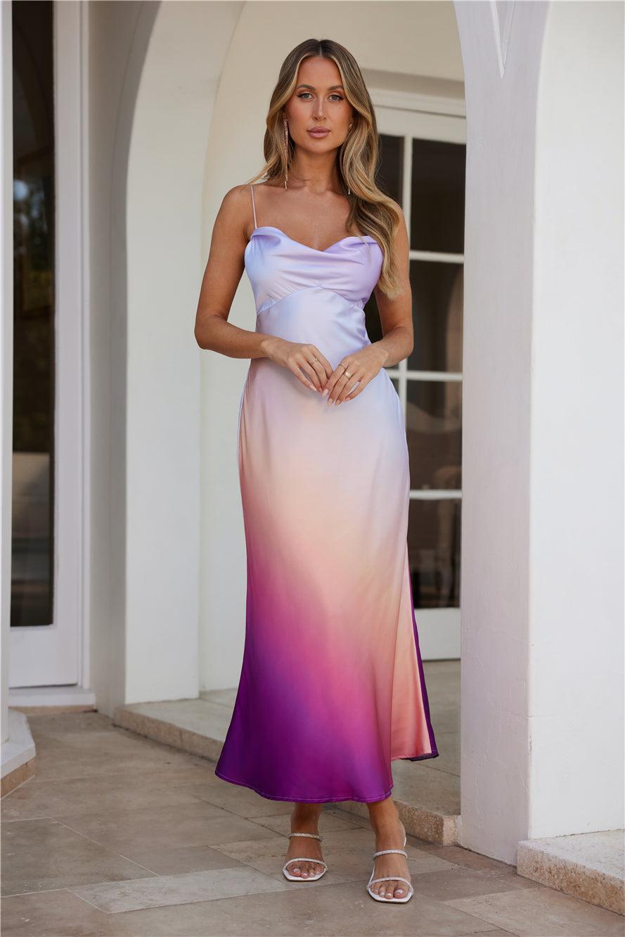 Shimmers In Silk Satin Maxi Dress Purple Product Image