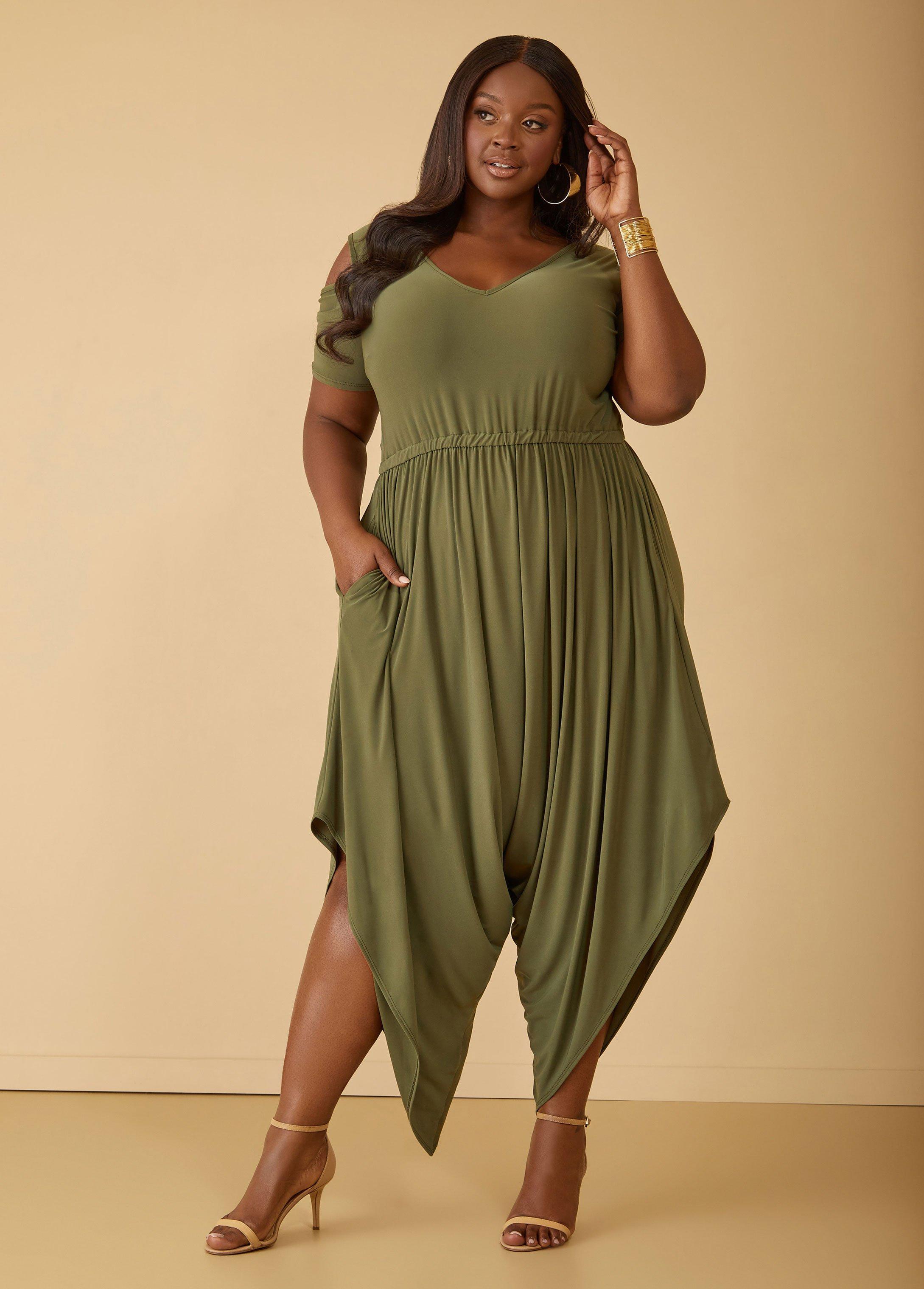 Plus Size Cold Shoulder Harem Jumpsuit Ashley Stewart Product Image