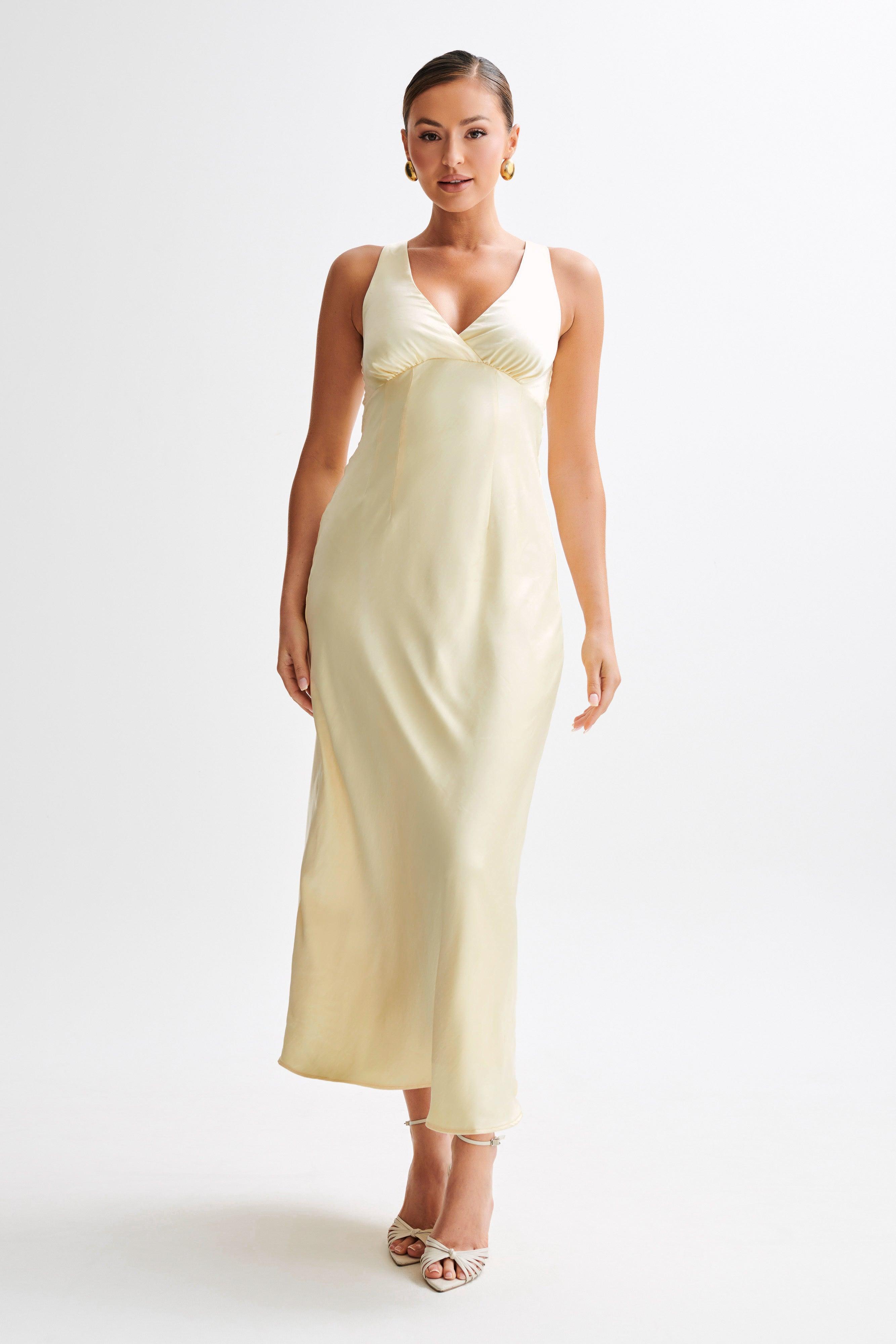 Meghan Satin Maxi Dress - Lemon Sorbet Product Image