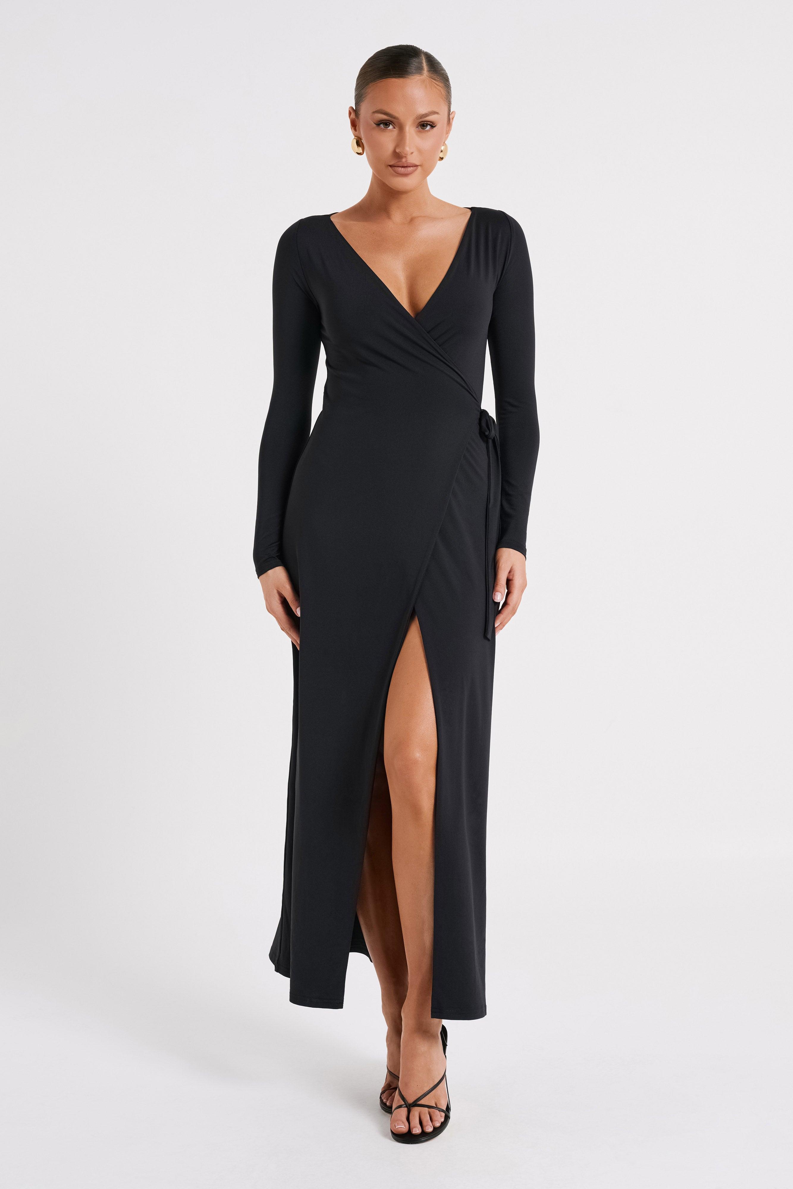 Gillian Recycled Nylon Wrap Maxi Dress - Black Product Image