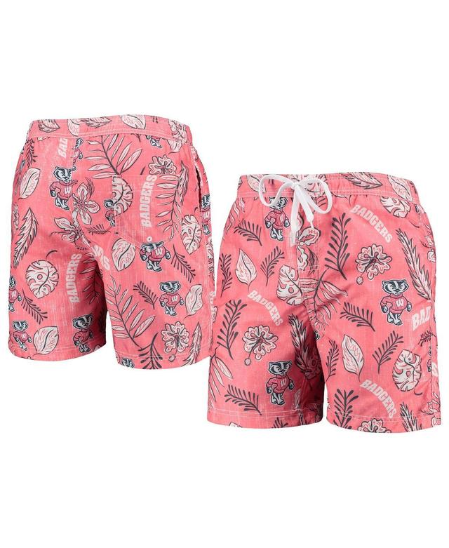 Mens Wes & Willy Wisconsin Badgers Vintage Floral Swim Trunks Product Image