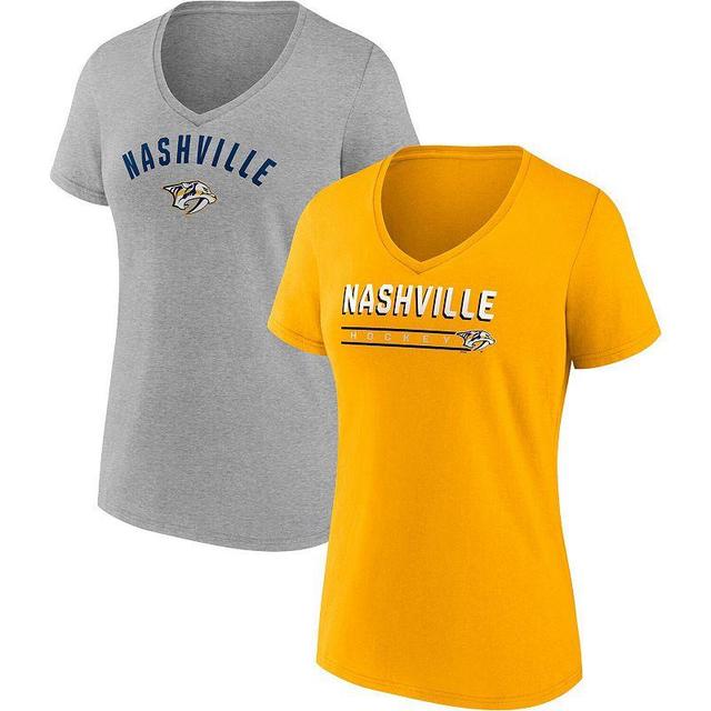 Womens Fanatics Branded Gold/Heathered Gray Nashville Predators 2-Pack V-Neck T-Shirt Set Product Image