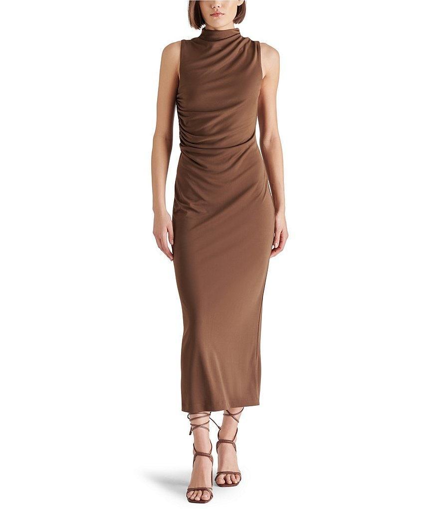 Steve Madden Mo Jersey Knit Mock Neck Sleeveless Ruched Midi Dress Product Image